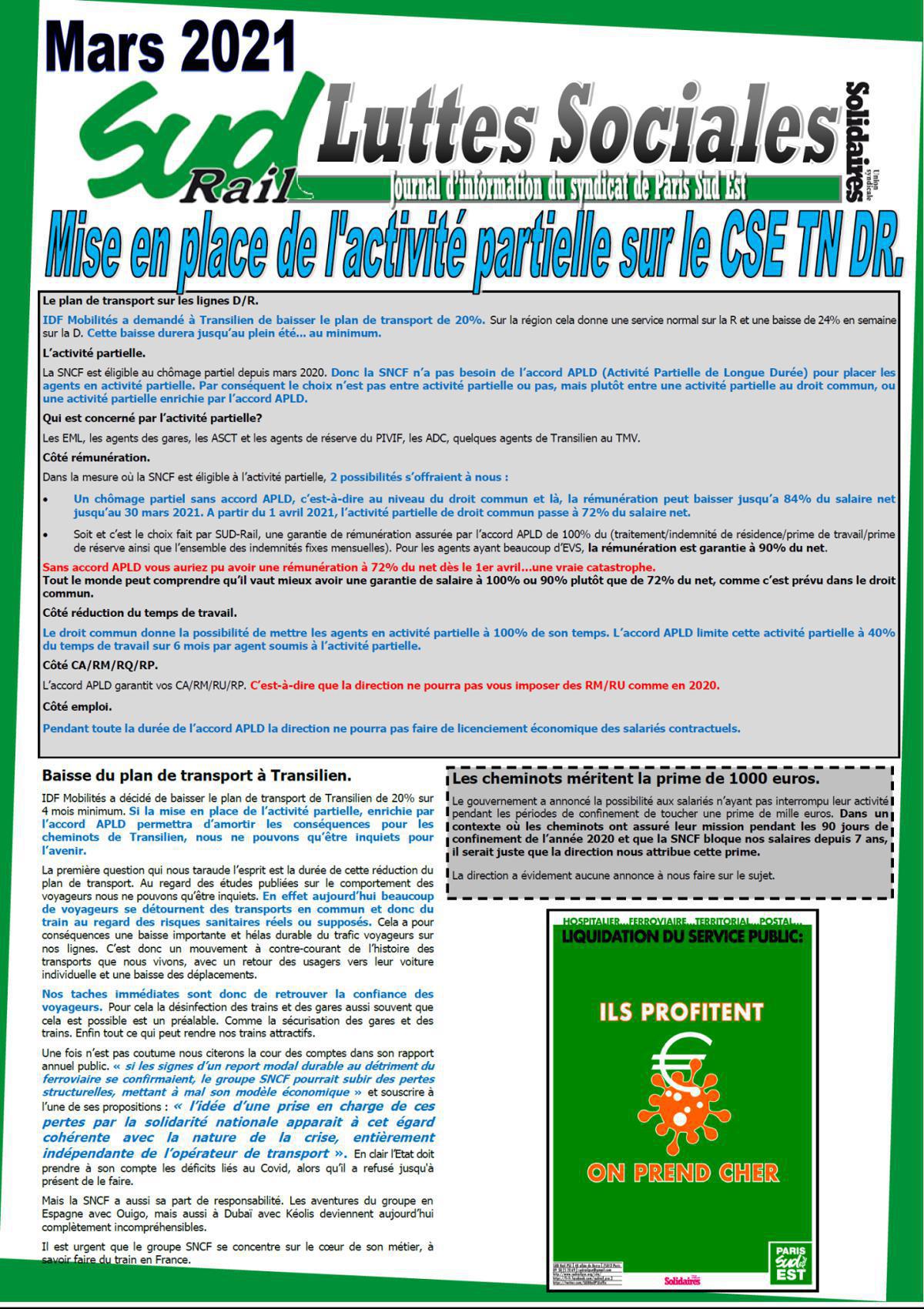 Mise en place de l'activité partielle sur le CSE TN DR