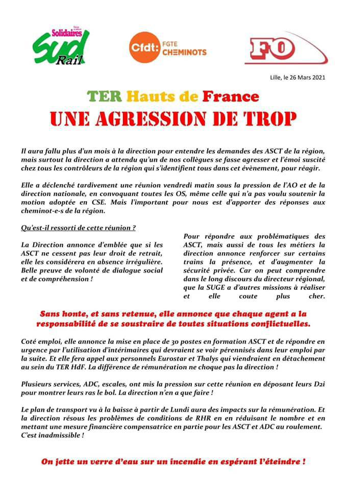 ASCT TER : Une agressions de trop !