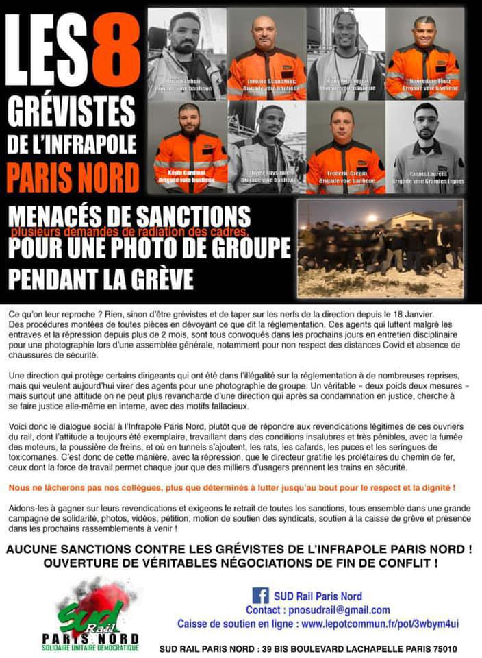 Les 8 grévistes de l'Infrapôle de Paris Nord menacés de sanctions