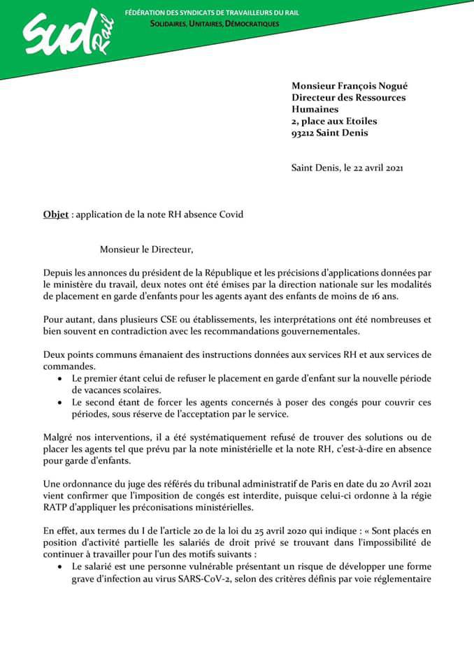 Garde d'enfants : Application de la note RH COVID