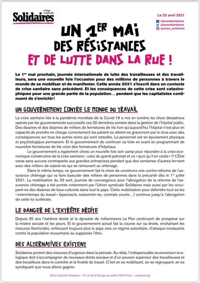 Un 1er Mai des Résistances et de Lutte dans la rue Un 1er Mai des Résistances et de Lutte dans la rue