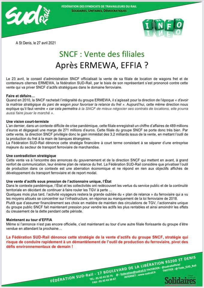 Vente des filiales, après ERMEWA, EFFIA ? Vente des filiales, après ERMEWA, EFFIA ?
