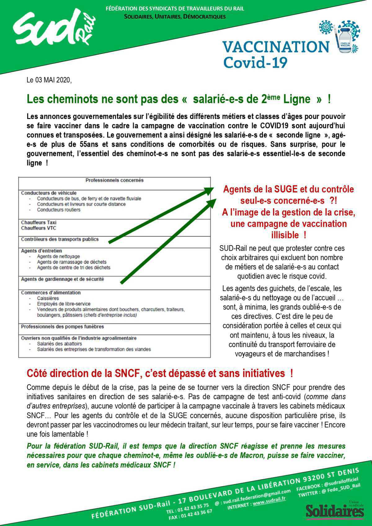 Les cheminots ne sont pas des " salarié-e-s de 2ème Ligne " !