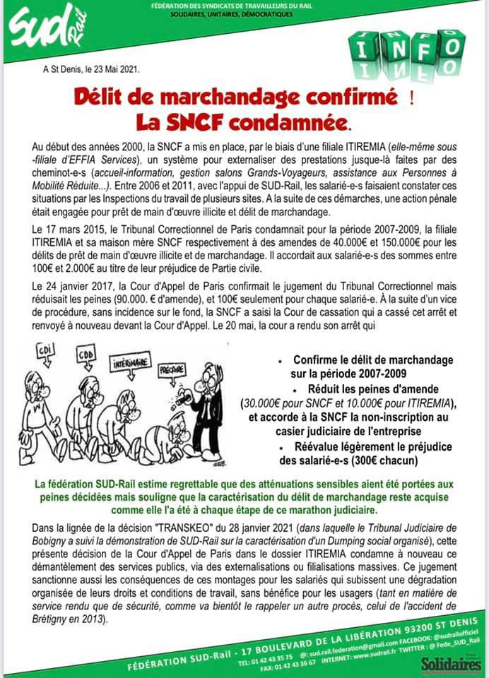 Délit de marchandage confirmé, la SNCF condamnée ! Délit de marchandage confirmé, la SNCF condamnée !