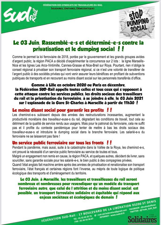 Le 3 juin, rassemblé(es) et déterminé(es) contre la privatisation et le dumping social !