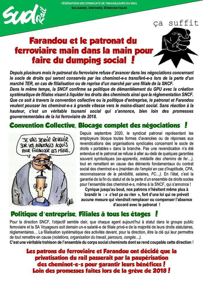 Farandou et le patronat du ferroviaire main dans la main pour faire du dumping social ! Farandou et le patronat du ferroviaire main dans la main pour faire du dumping social !