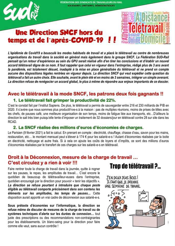 Télétravail - Une direction SNCF hors du temps et de l'après COVID-19 Télétravail - Une direction SNCF hors du temps et de l'après COVID-19