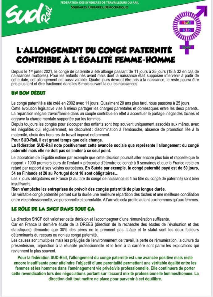 L'allongement du congé paternité contribue à l'égalité Femme-Homme L'allongement du congé paternité contribue à l'égalité Femme-Homme