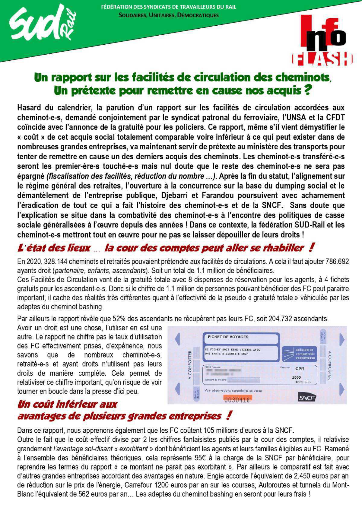 Un rapport sur les facilités de circulation des cheminots / un prétexte pour remettre en cause nos acquis ? ? Un rapport sur les facilités de circulation des cheminots / un prétexte pour remettre en cause nos acquis ? ?