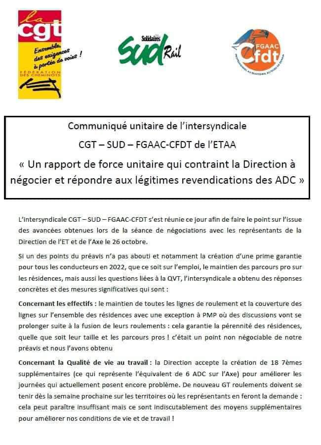 Axe Atlantique - Un rapport de force unitaire qui contraint la direction à négocier et répondre aux revendications des ADC