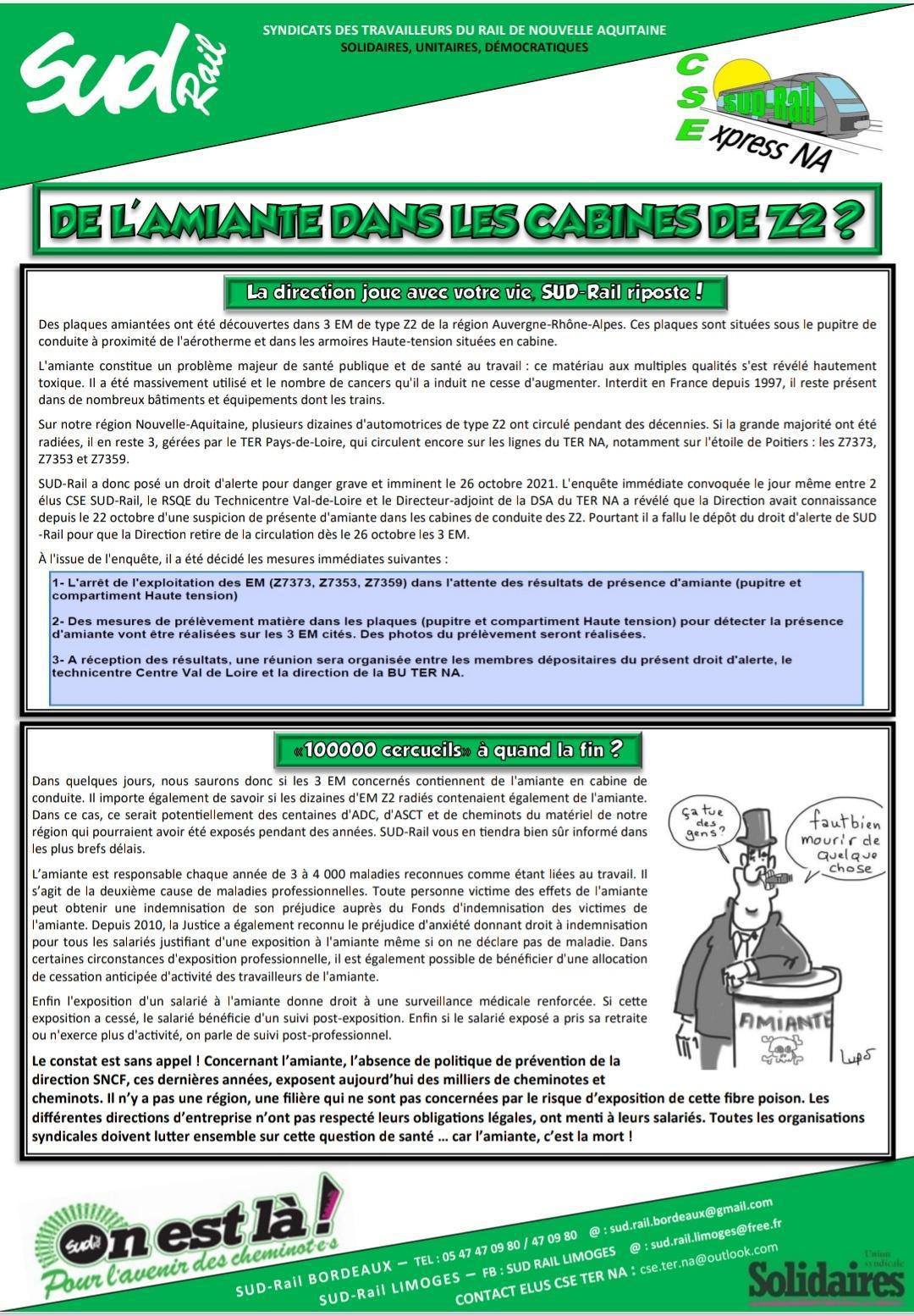 Amiante dans les cabines de Z2 ?