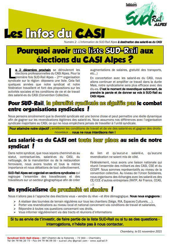 Elections CASI Alpes - Pourquoi avoir une liste SUD-Rail ?