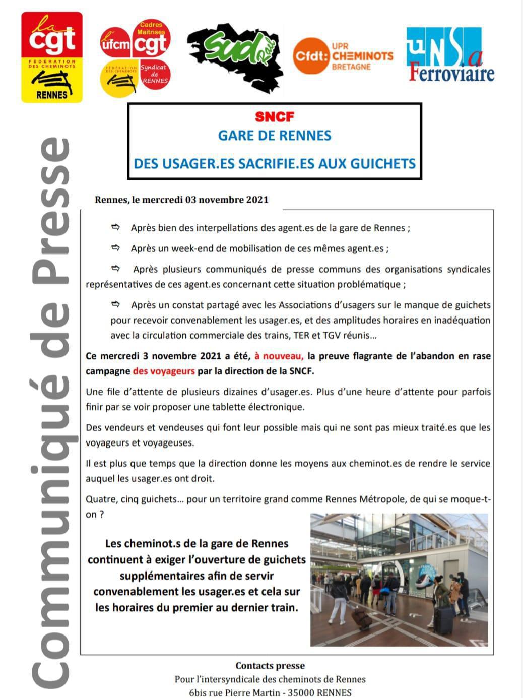 Gare de Rennes - Des usager.es sacrifié.es aux guichets