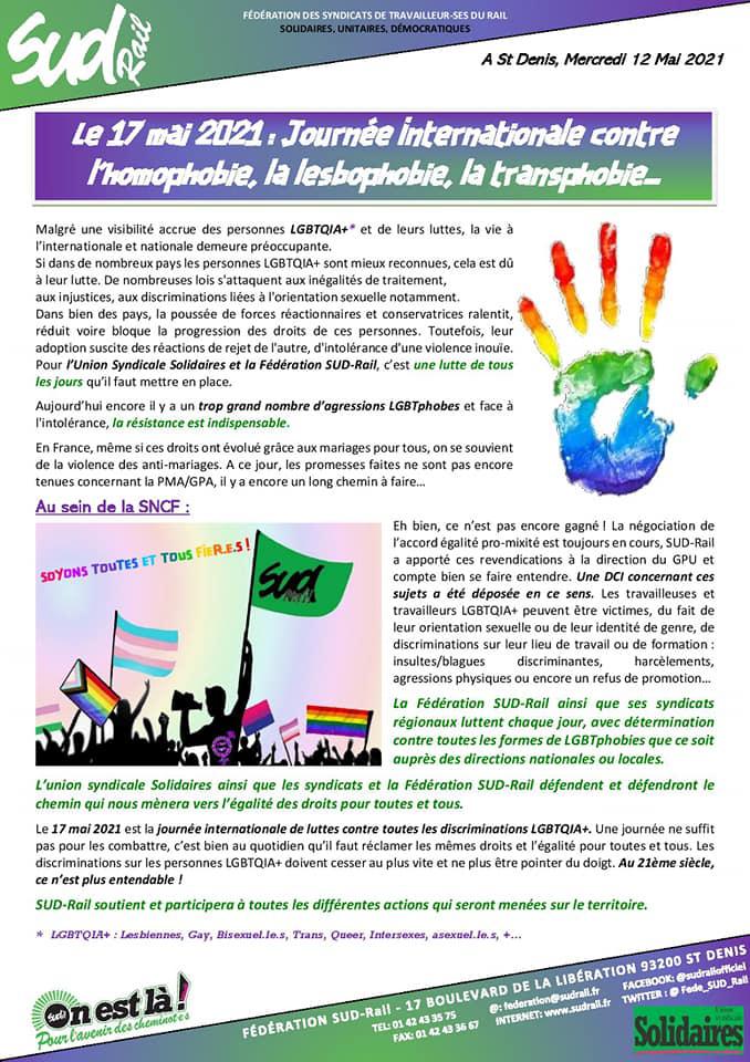 Le 17 Mai, journée internationale contre l'homophobie, la lesbophobie, la transphobie...