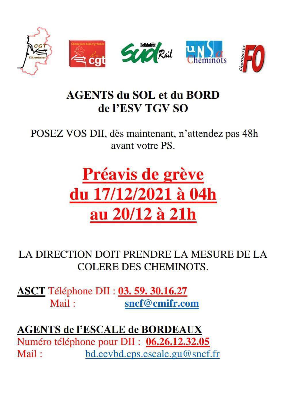 Grève - Appel unitaire à la mobilisation le 17 décembre sur l'ESV TGV Sud Ouest