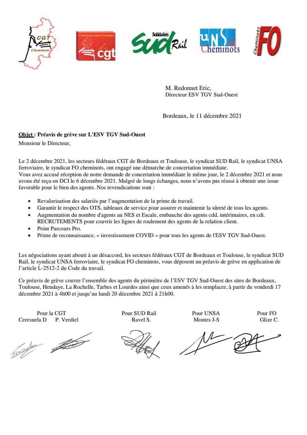 Grève - Appel unitaire à la mobilisation le 17 décembre sur l'ESV TGV Sud Ouest