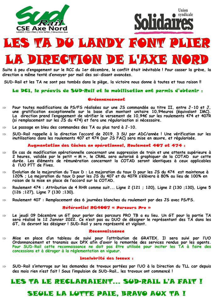 Les TA du Landy font plier la direction de l'Axe TGV Nord