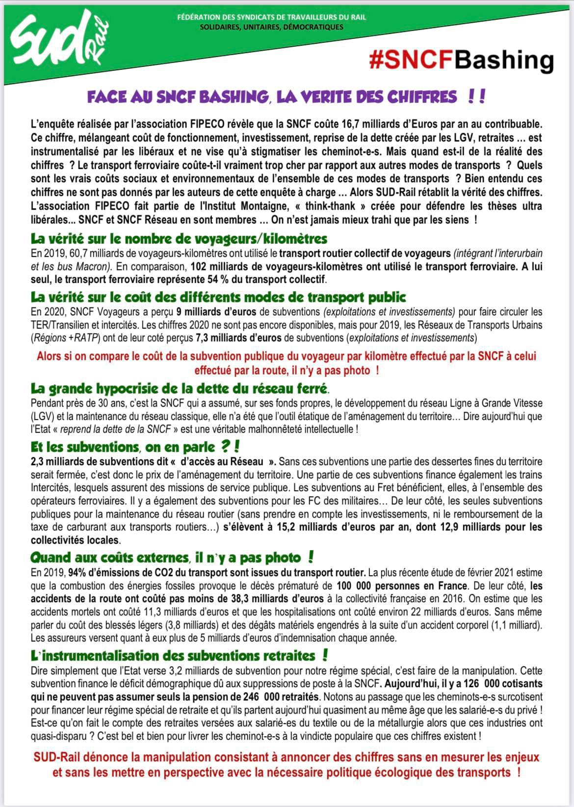 Face au SNCF Bashing, la vérité des chiffres !! Face au SNCF Bashing, la vérité des chiffres !!