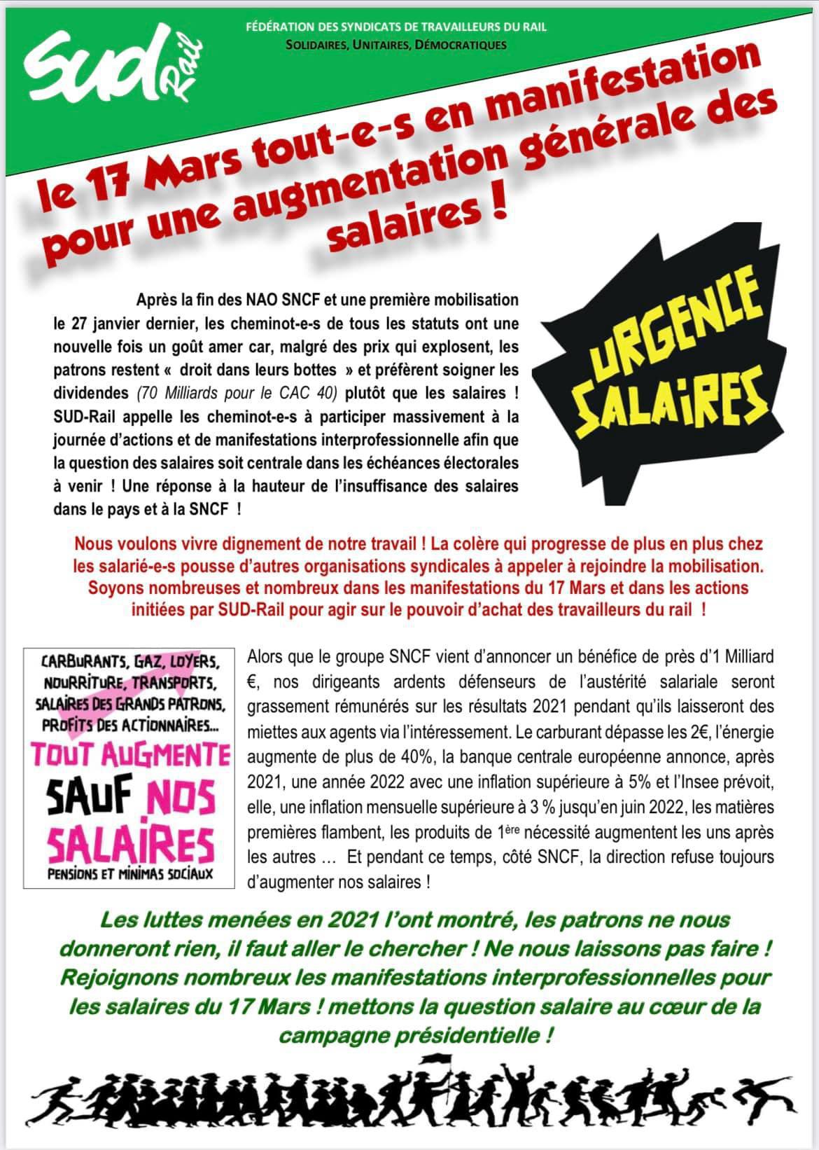 17 Mars - En manifestation pour une augmentation générale des salaires !