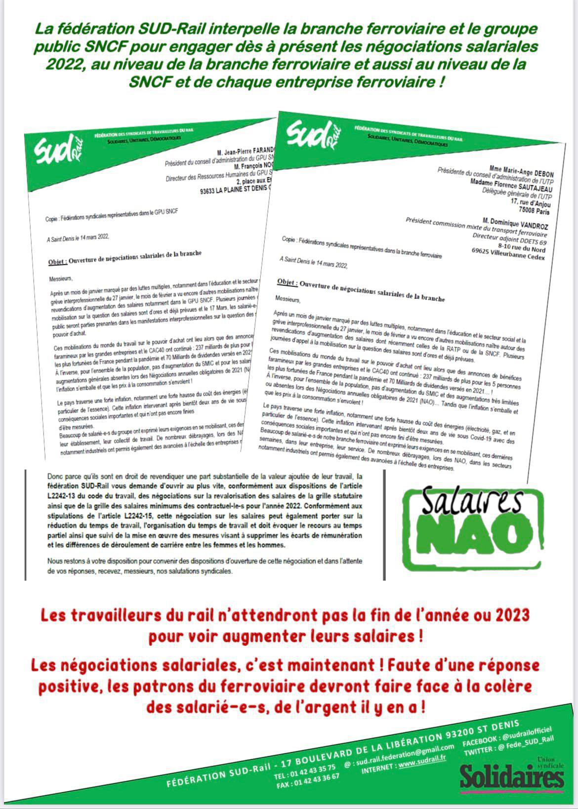 SUD-Rail exige l’ouverture d’urgence des négociations annuelles sur les salaires 2022 !!