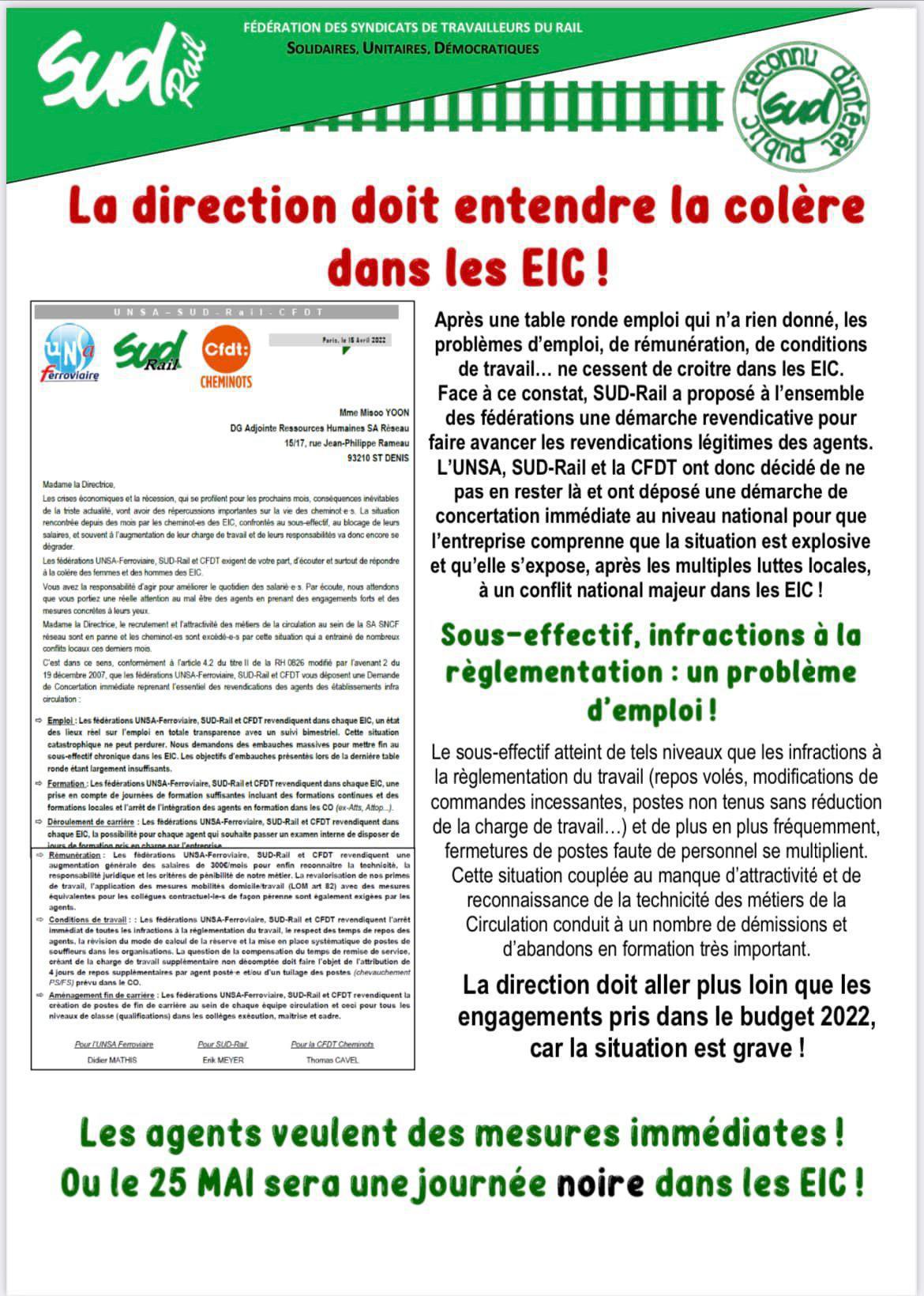 Grève EIC - La direction doit entendre la colère dans les EIC