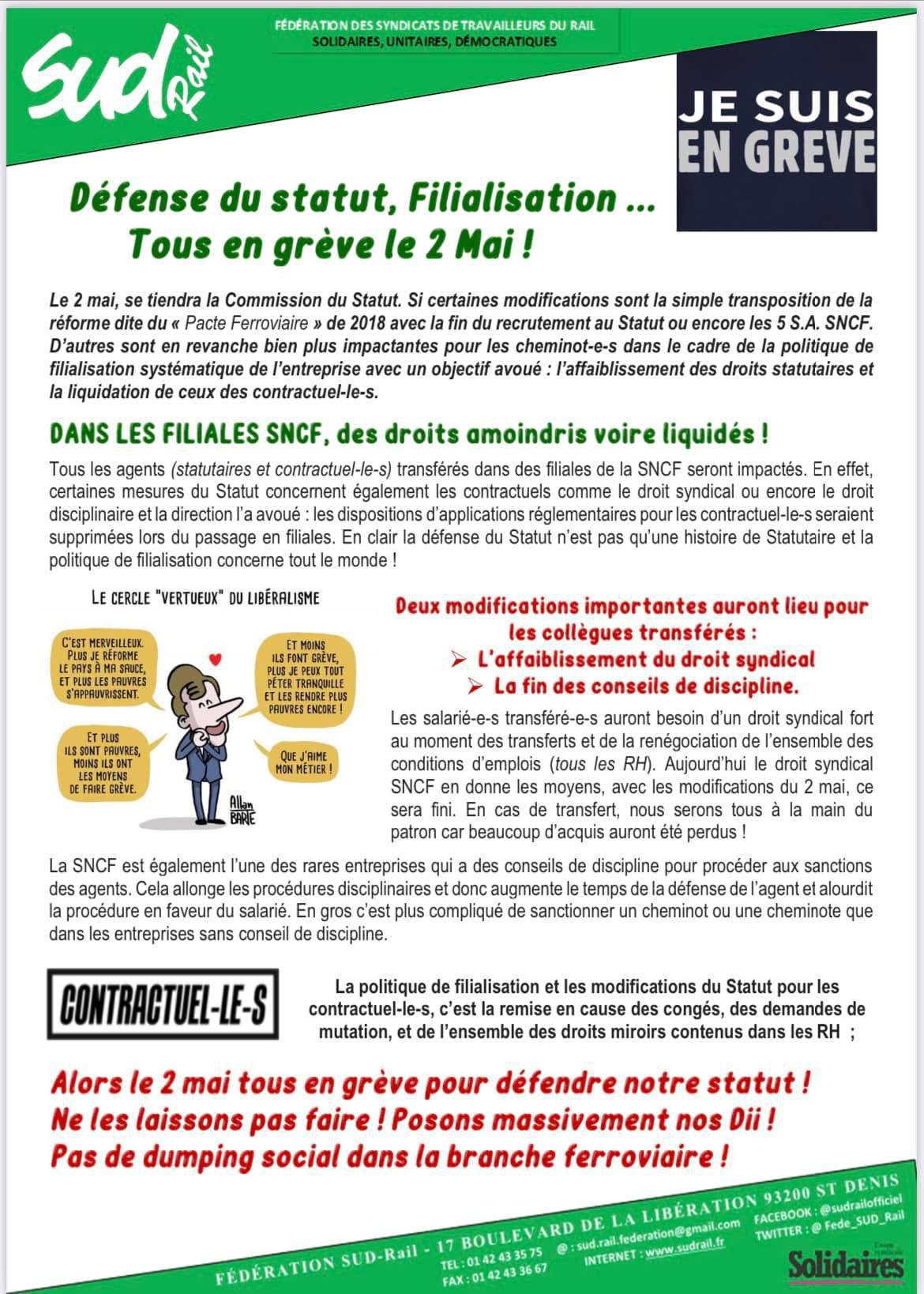 Grève - Défense du statut, filialisation…Tous en grève !