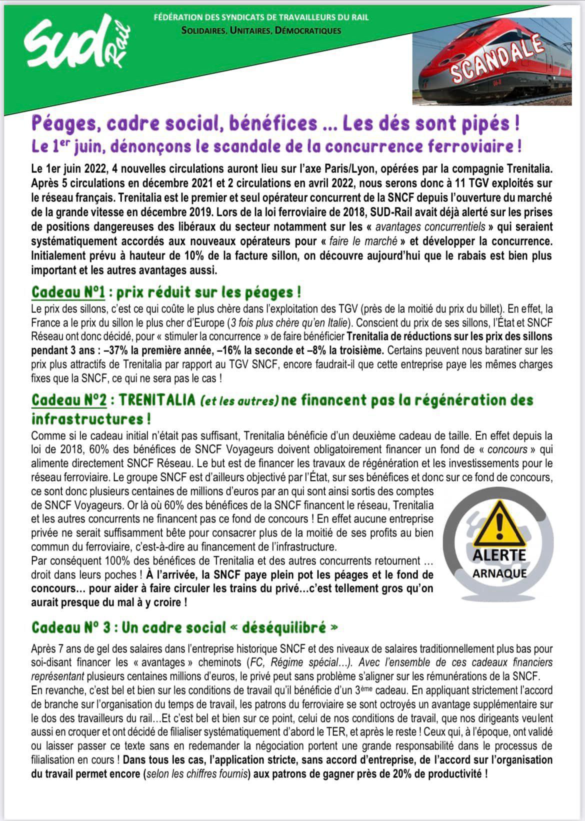 Péages, cadre social, bénéfices... Les dés sont pipés ! Le 1er juin, dénonçons le scandale de la concurrence ferroviaire ! Péages, cadre social, bénéfices... Les dés sont pipés ! Le 1er juin, dénonçons le scandale de la concurrence ferroviaire !