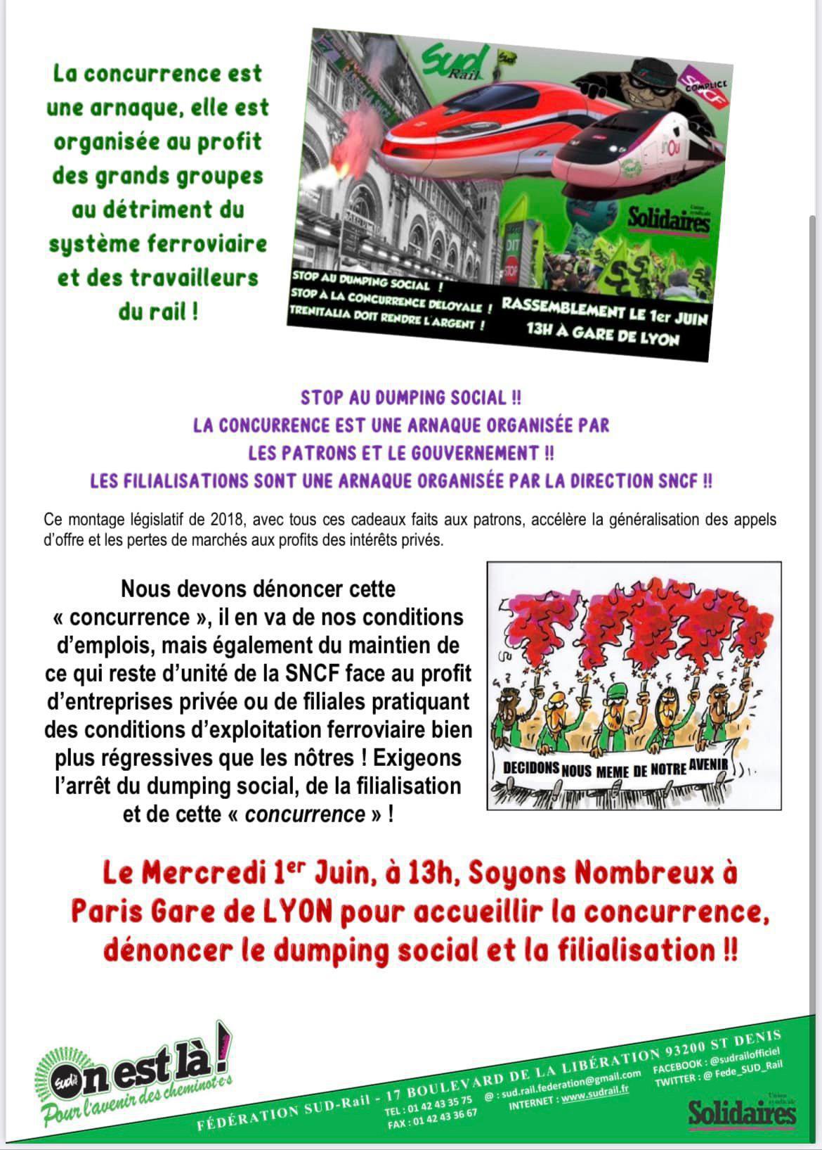 Péages, cadre social, bénéfices... Les dés sont pipés ! Le 1er juin, dénonçons le scandale de la concurrence ferroviaire ! Péages, cadre social, bénéfices... Les dés sont pipés ! Le 1er juin, dénonçons le scandale de la concurrence ferroviaire !