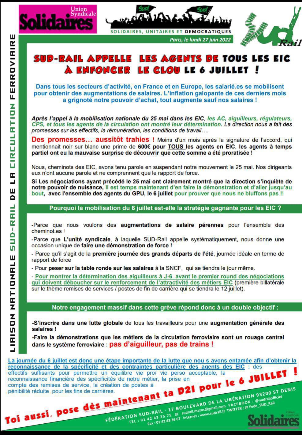 EIC - Toutes et tous en grève le 6 Juillet pour nos salaires !