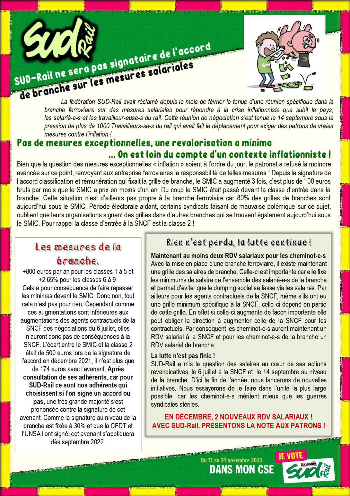 Salaires - SUD-Rail ne signera pas l'accord sur les mesures salariales de la branche ferroviaire ! Salaires - SUD-Rail ne signera pas l'accord sur les mesures salariales de la branche ferroviaire !