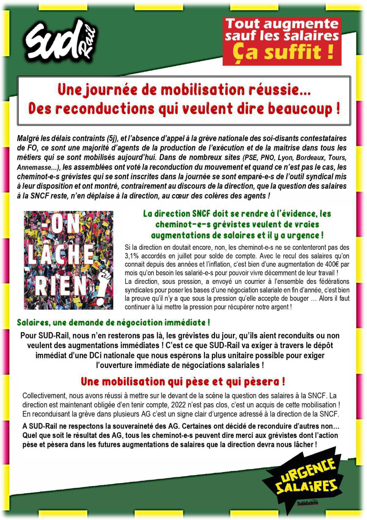 Une journée de mobilisation réussie...Des reconductions qui veulent dire beaucoup ! Une journée de mobilisation réussie...Des reconductions qui veulent dire beaucoup !