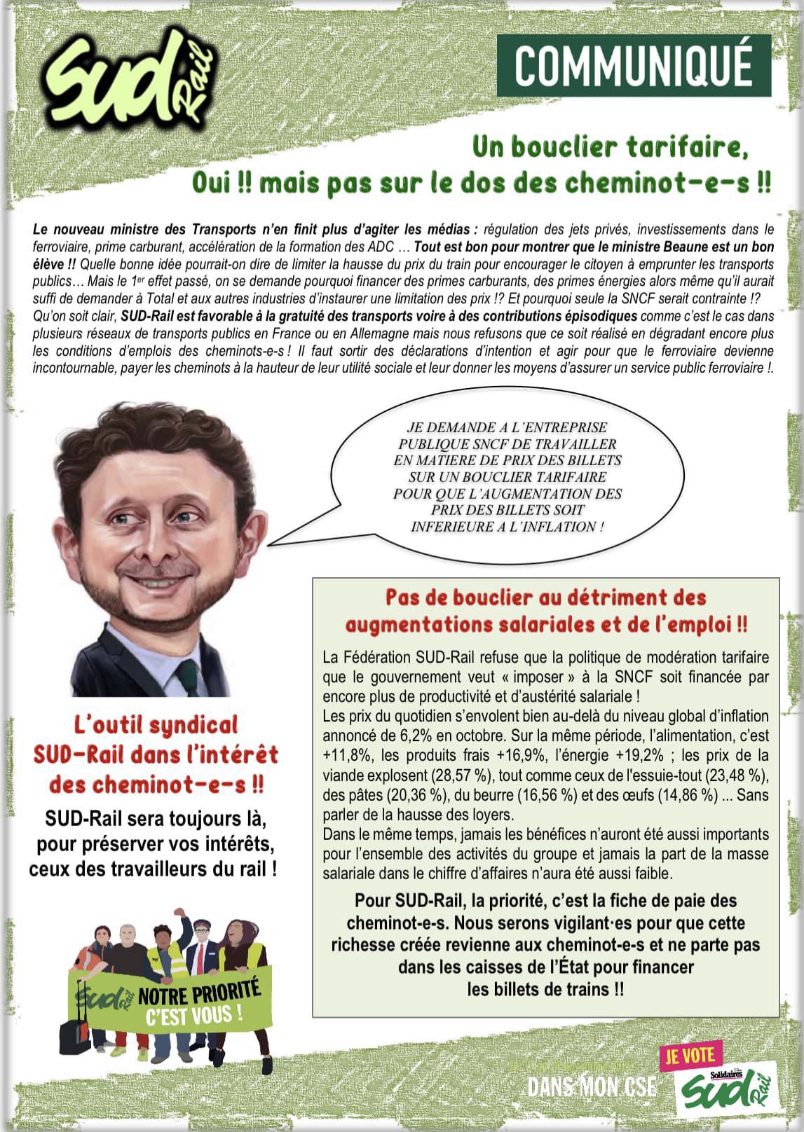 Un bouclier tarifaire, oui !! mais pas sur le dos des cheminot-es !! Un bouclier tarifaire, oui !! mais pas sur le dos des cheminot-es !!