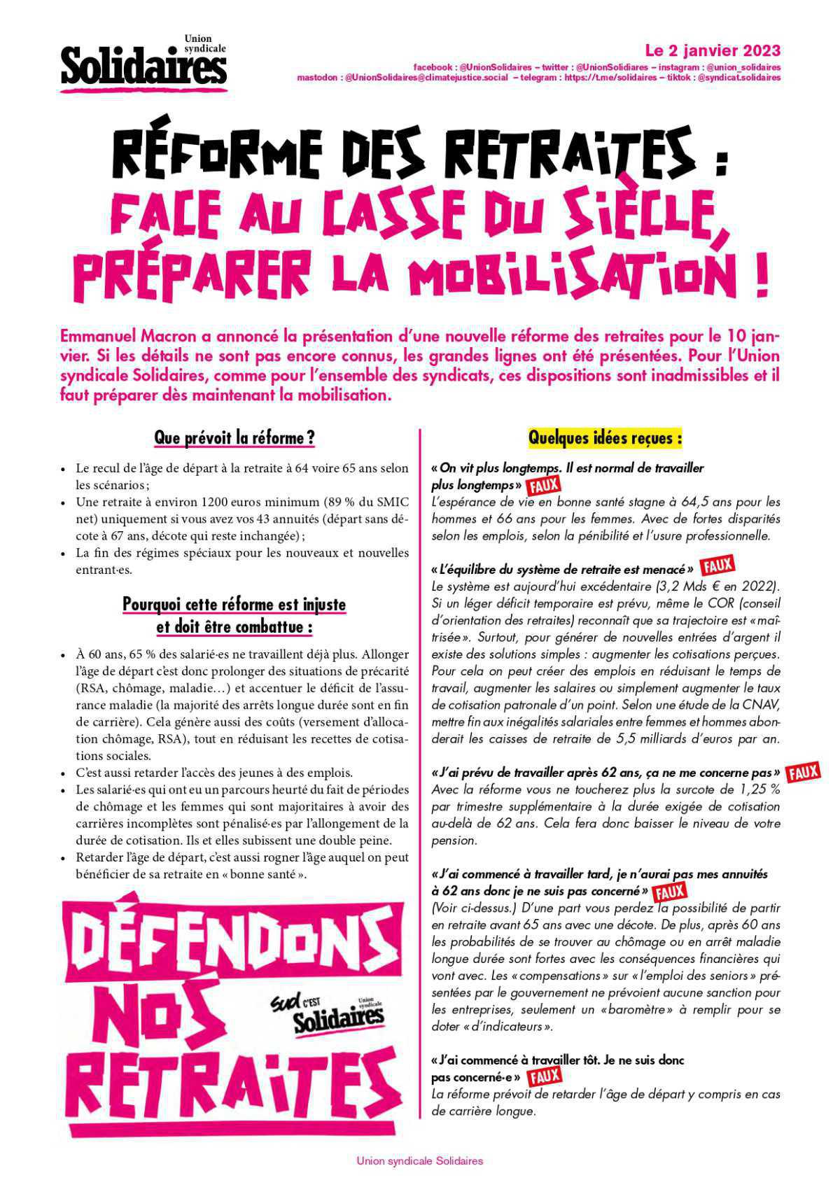 Retraites - Face au casse du siècle, préparons la mobilisation ! Retraites - Face au casse du siècle, préparons la mobilisation !