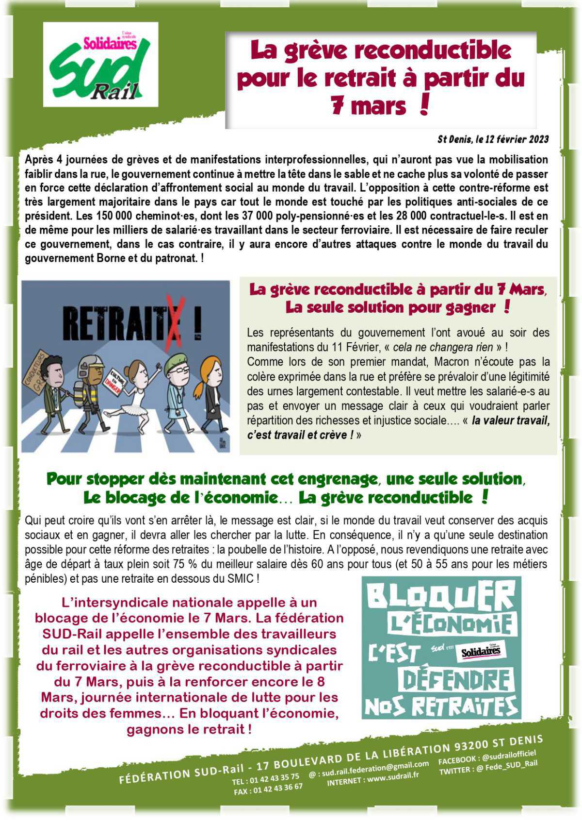 7 Mars - Grève Reconductible pour le retrait de la réforme retraite !