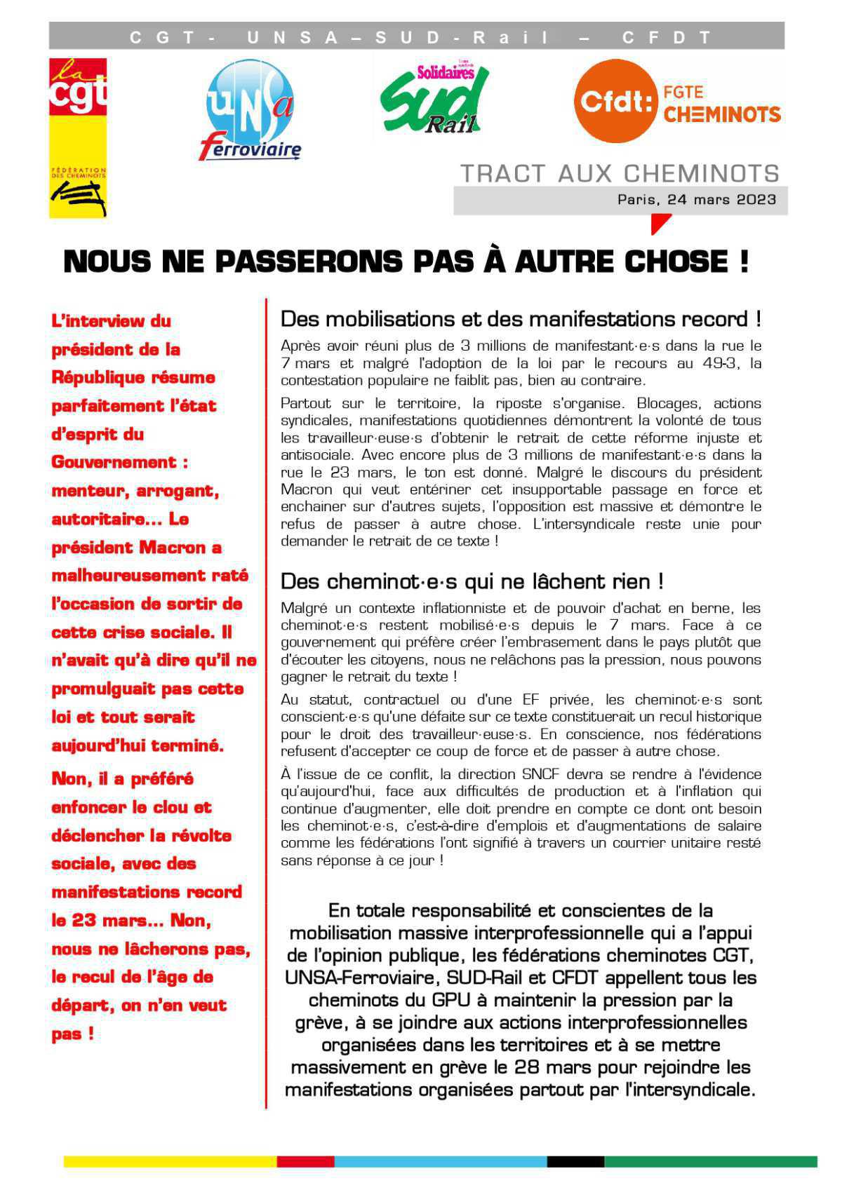 Retraites - Nous ne passerons pas à autres choses ! Retraites - Nous ne passerons pas à autres choses !