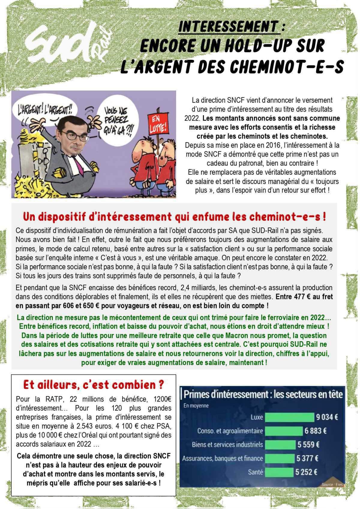 Intéressement - Encore un hold-up sur l'argent des cheminots ! Intéressement - Encore un hold-up sur l'argent des cheminots !
