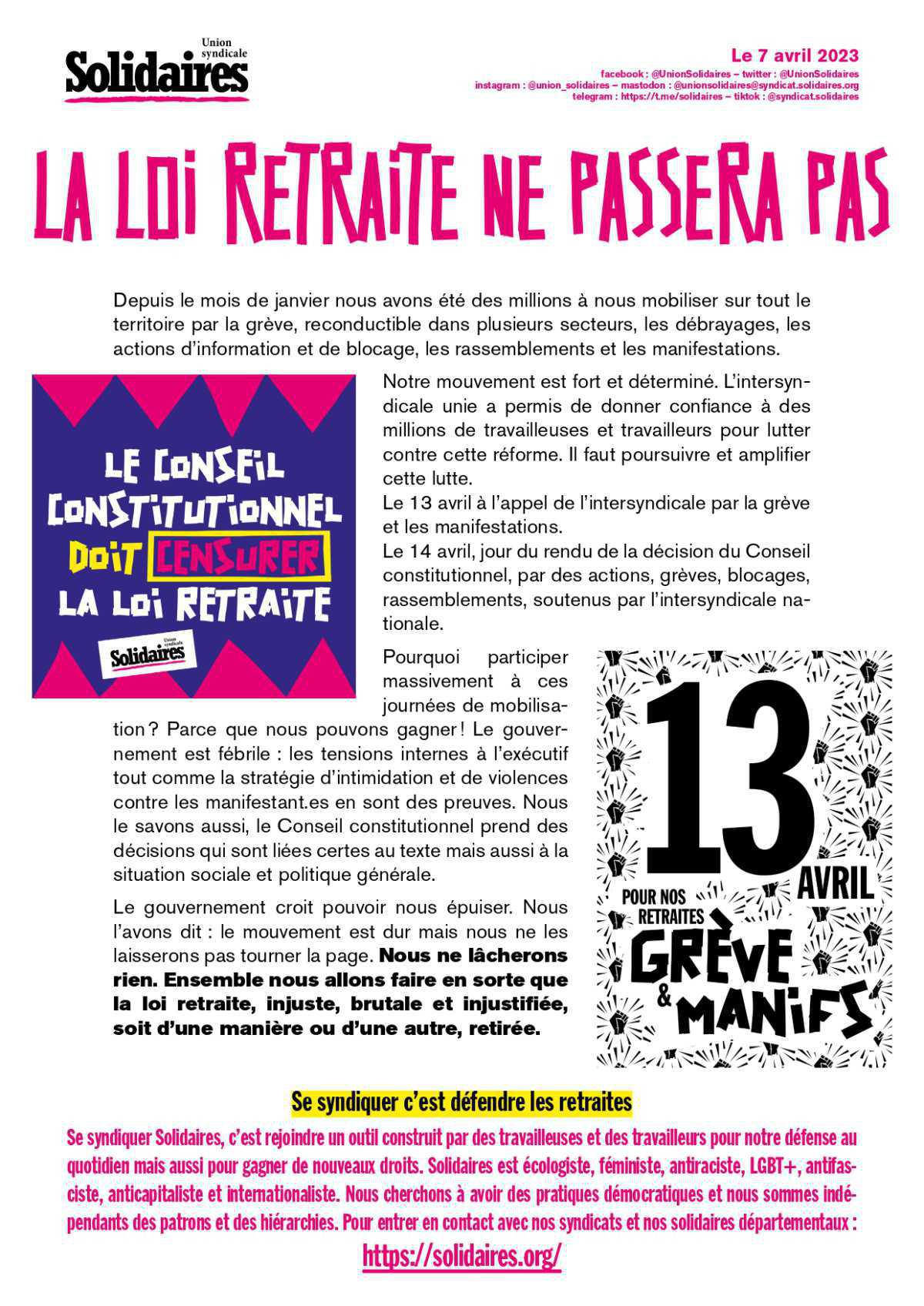 La loi retraite ne passera pas ! La loi retraite ne passera pas !
