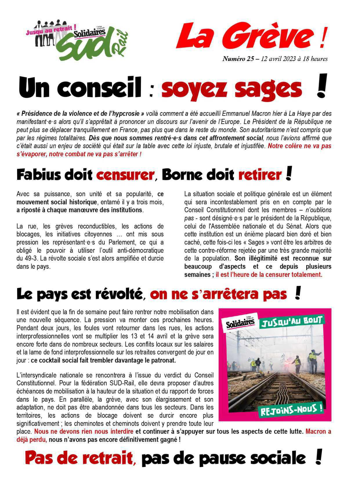 Retraites (25) - Un conseil : soyez sages ! Retraites (25) - Un conseil : soyez sages !