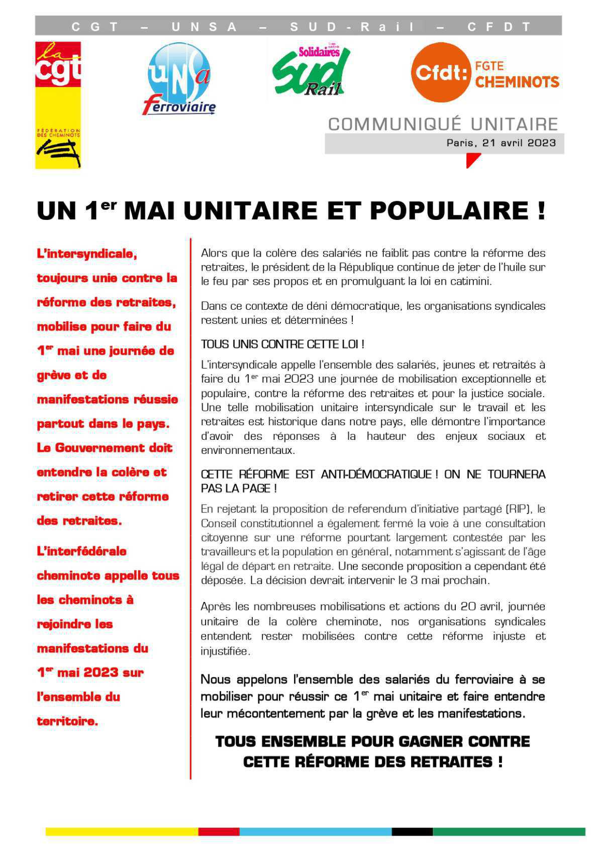 1er Mai - Unitaire et populaire ! 1er Mai - Unitaire et populaire !