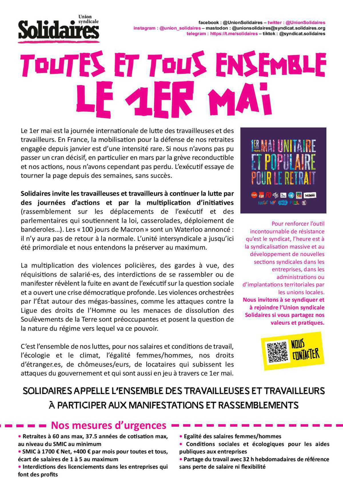 Retraites - Faisons exploser ce 1er Mai ! Retraites - Faisons exploser ce 1er Mai !