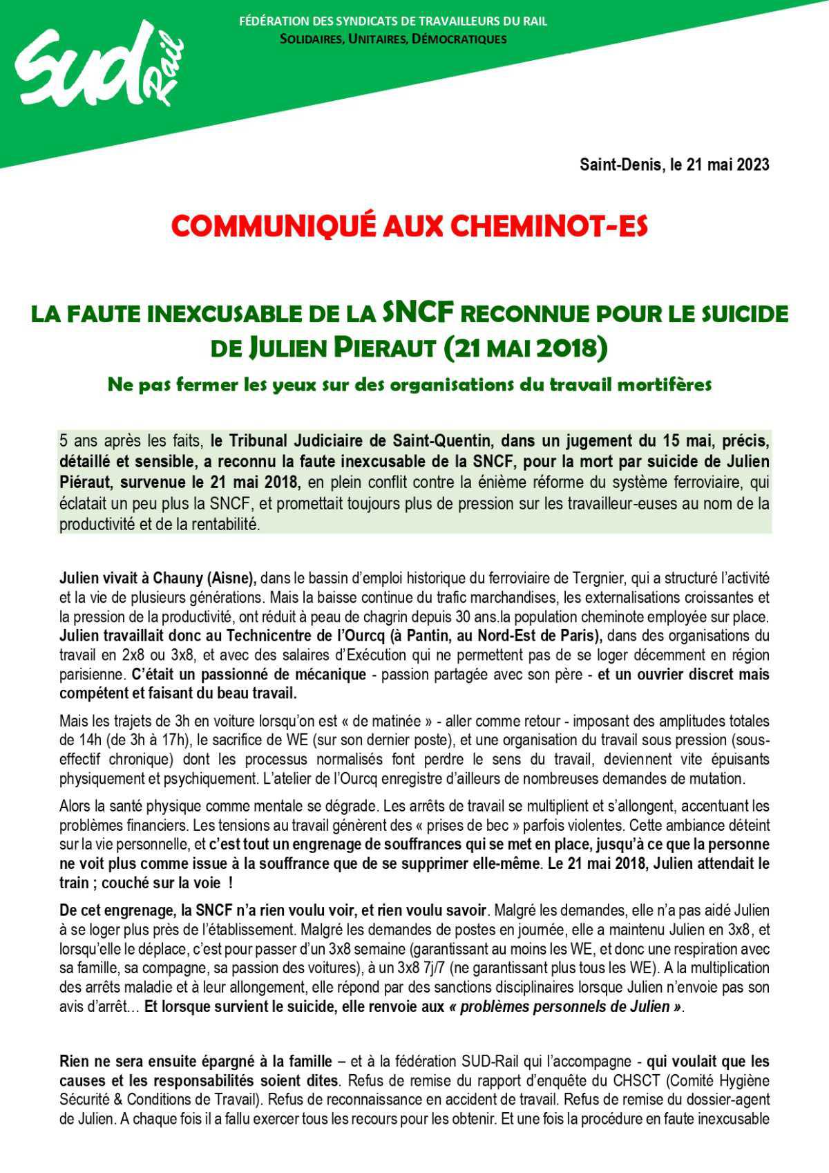 Tribunal - Faute inexcusable de la SNCF reconnue !