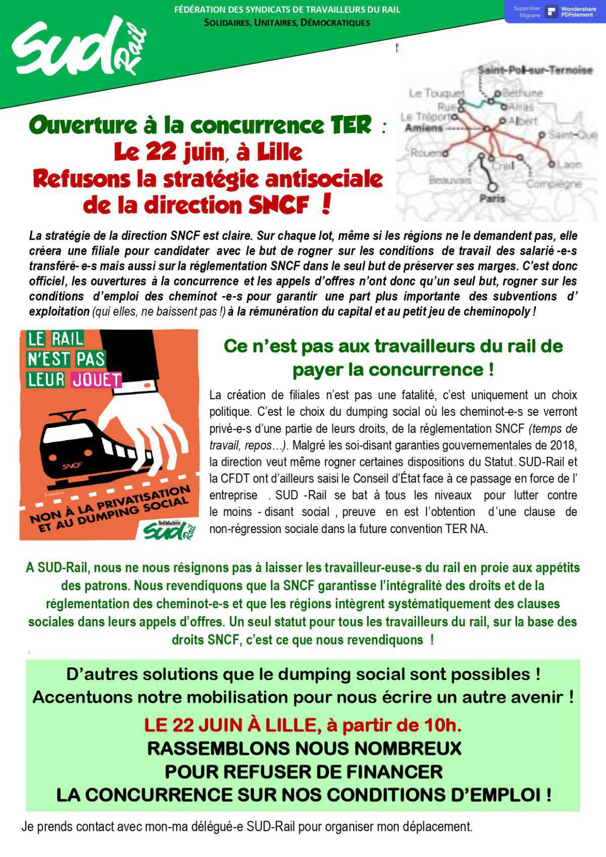Le 22 juin, à Lille, refusons la stratégie antisociale de la direction SNCF !