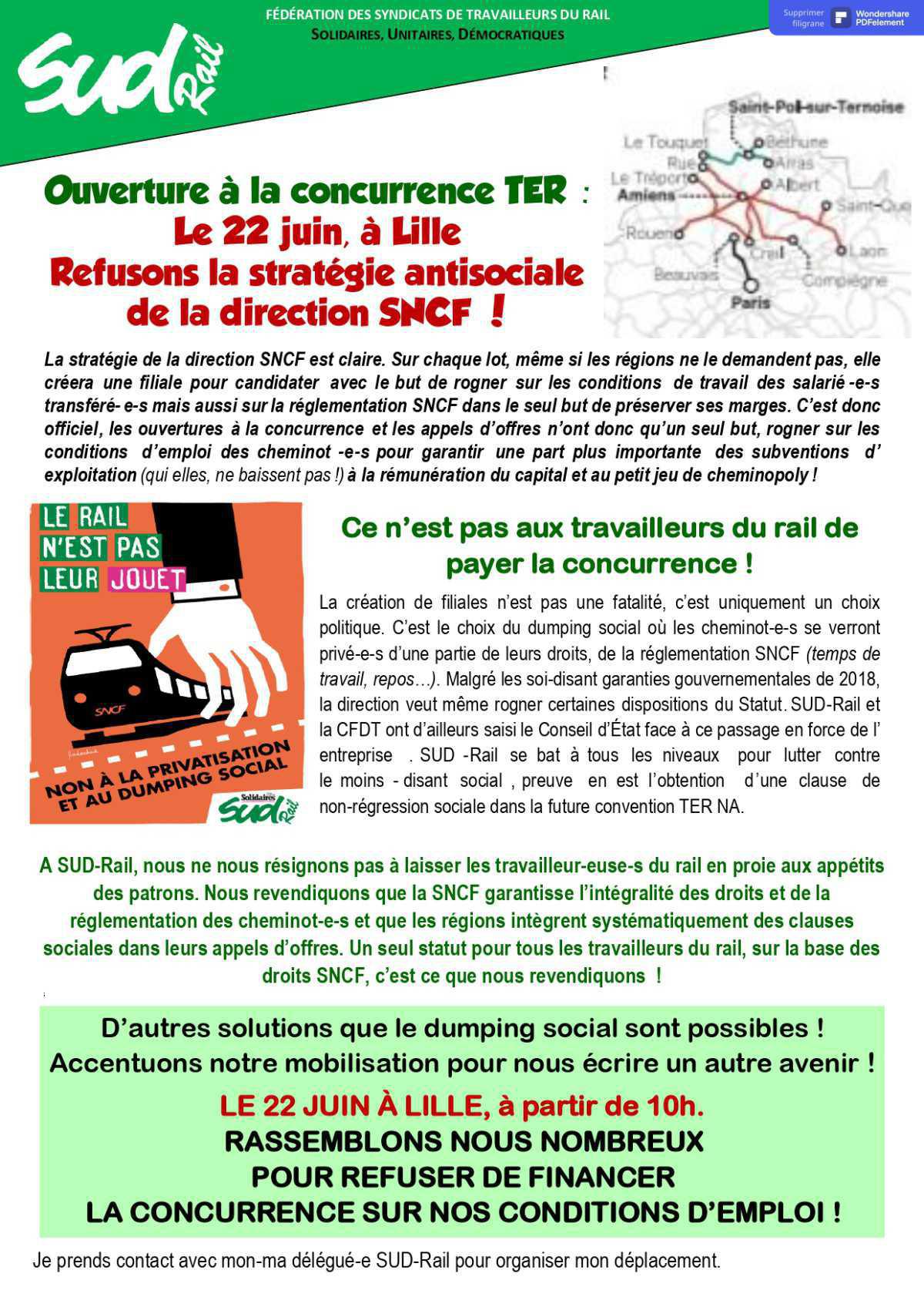 Le 22 juin, à Lille, refusons la stratégie antisociale de la direction SNCF ! Le 22 juin, à Lille, refusons la stratégie antisociale de la direction SNCF !