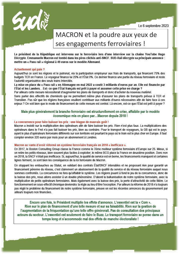 MACRON et la poudre aux yeux de ses engagements ferroviaires ! MACRON et la poudre aux yeux de ses engagements ferroviaires !
