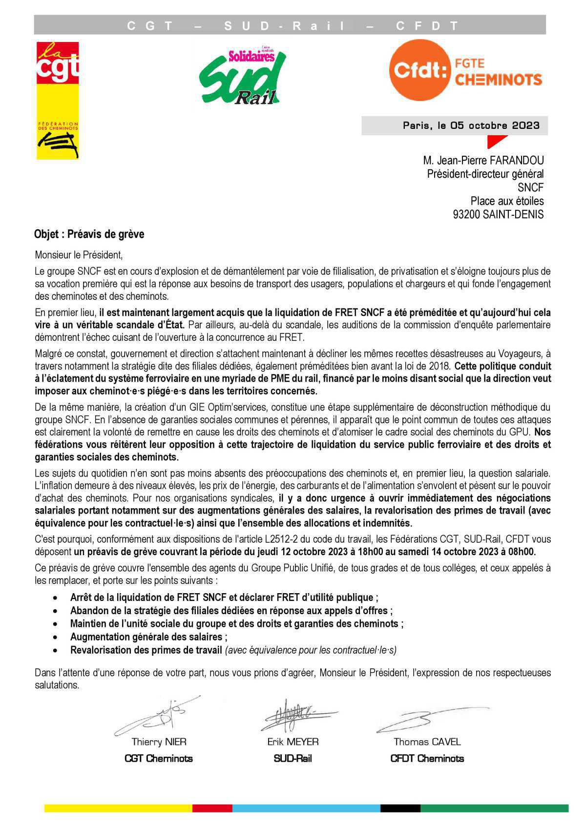 Préavis de grève unitaire 13 octobre Préavis de grève unitaire 13 octobre