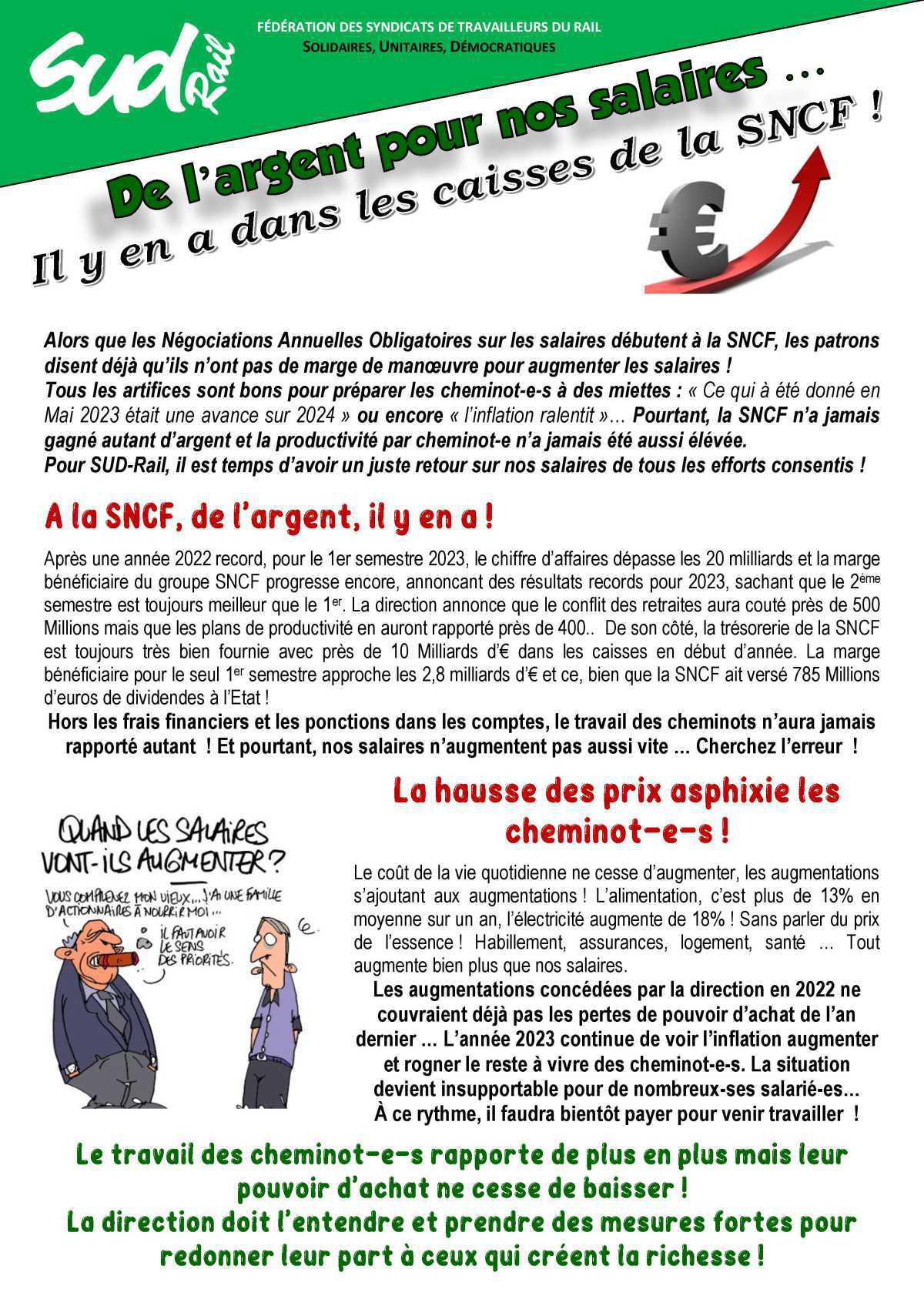 De l’argent pour nos salaires …Il y en a dans les caisses de la SNCF !!! De l’argent pour nos salaires …Il y en a dans les caisses de la SNCF !!!
