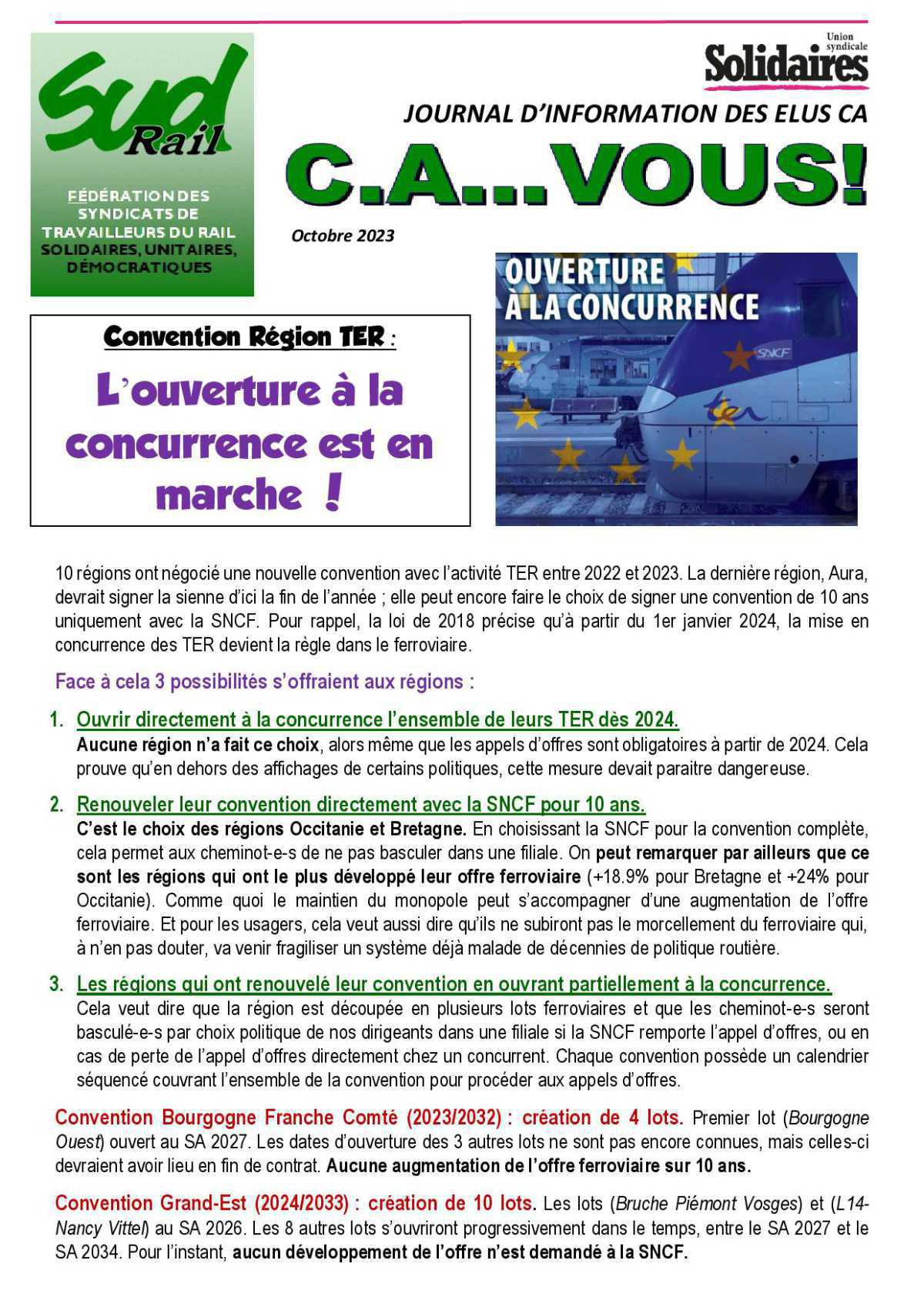 C.A ...Vous ! Convention Région TER : L’ouverture à la concurrence est en marche ! C.A ...Vous ! Convention Région TER : L’ouverture à la concurrence est en marche !
