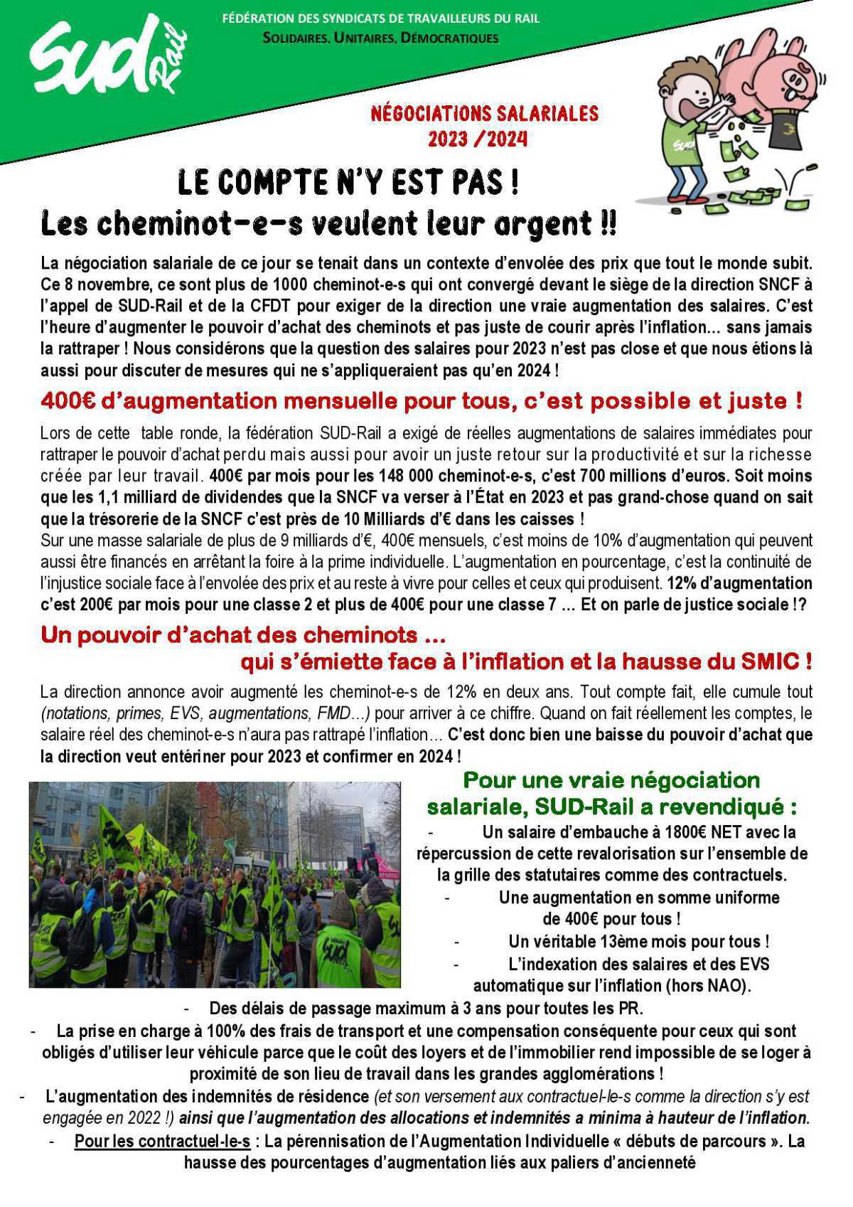NAO 2023/2024 :Le compte n'y est pas, les cheminot-e-s veulent leur argent ! NAO 2023/2024 :Le compte n'y est pas, les cheminot-e-s veulent leur argent !