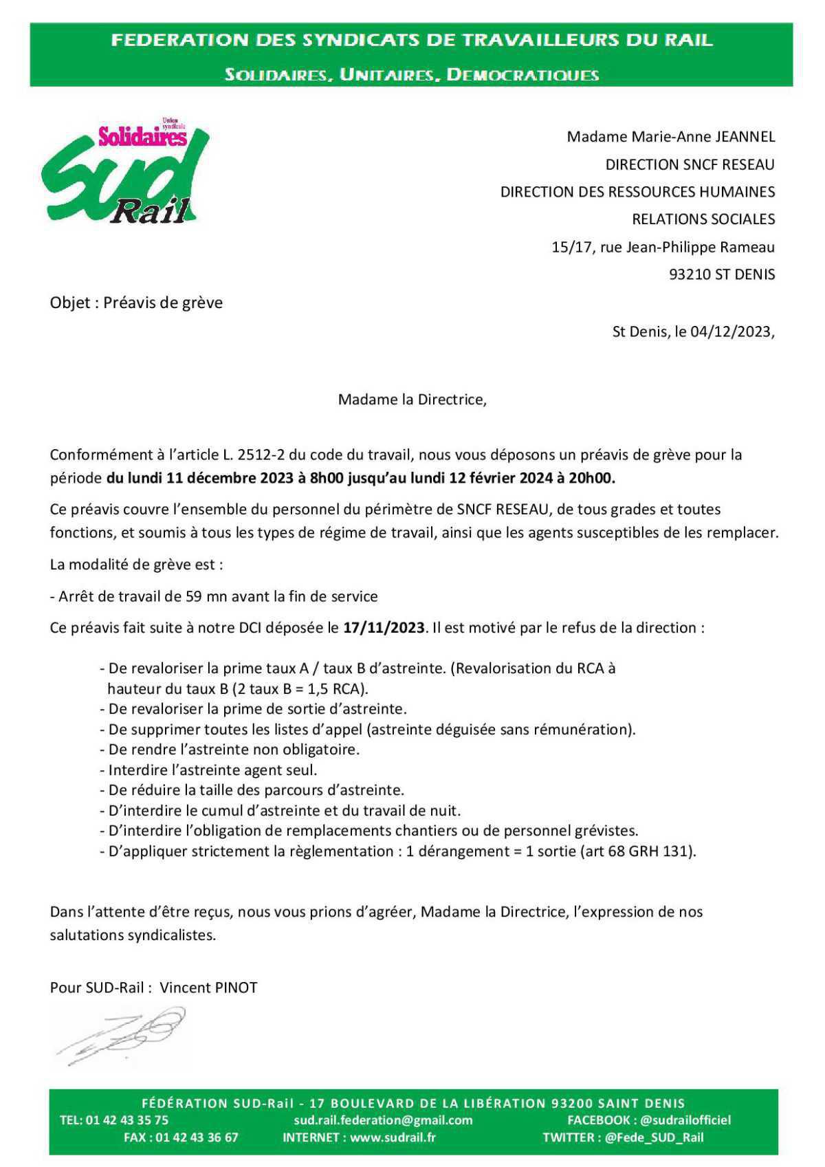Préavis réseau arrêt de travail de 59 mn avant la fin de service Préavis réseau arrêt de travail de 59 mn avant la fin de service