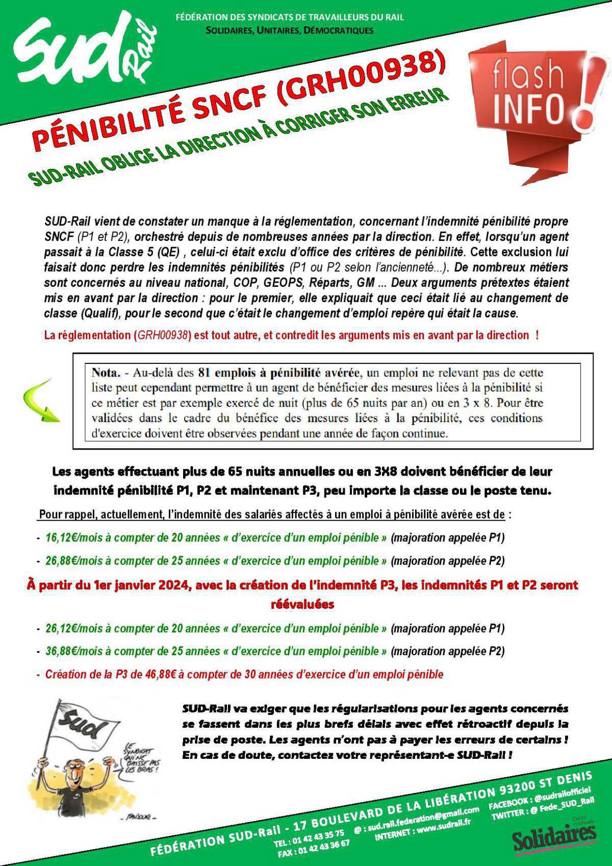 Pénibilité SNCF (Grh 00938) SUD-Rail oblige la direction à rétablir son erreur! Pénibilité SNCF (Grh 00938) SUD-Rail oblige la direction à rétablir son erreur!